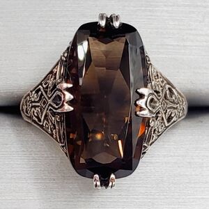 Elegant Silver and Brown Gemstone Ring